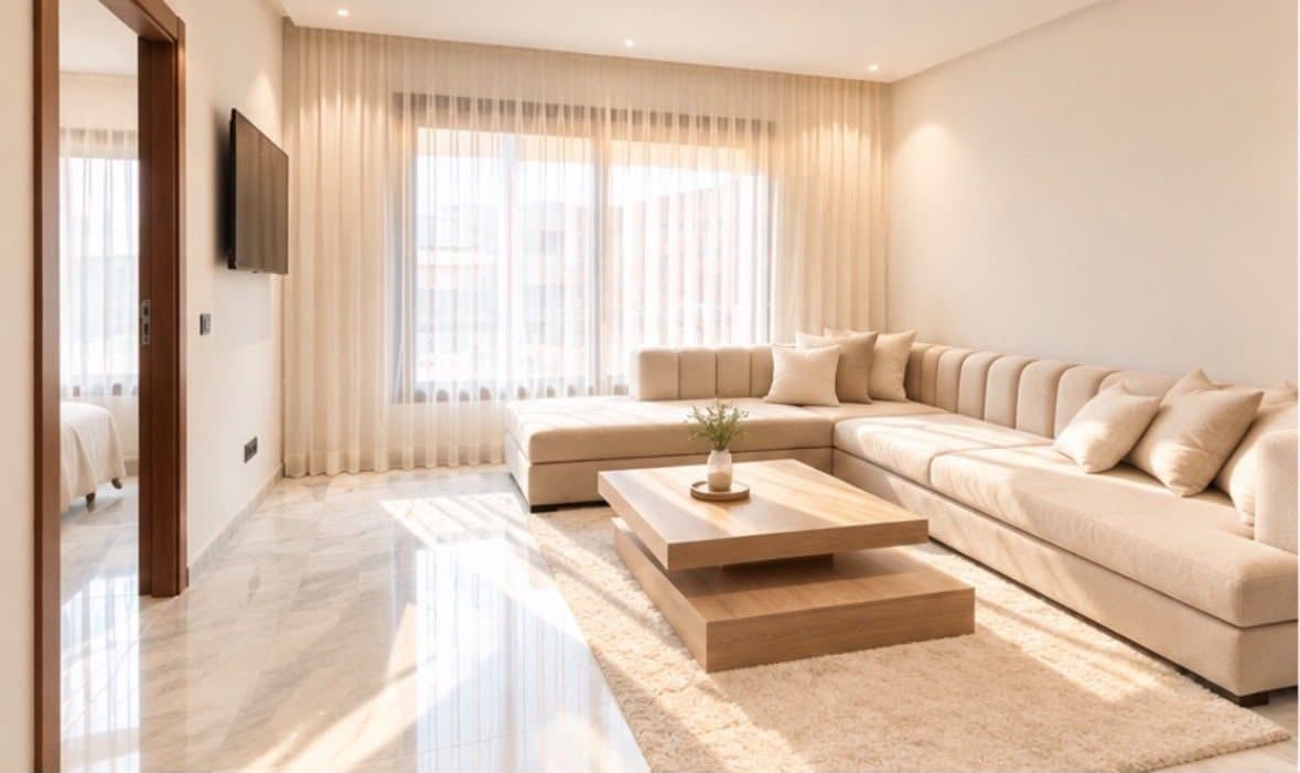 Magnifique studio lumineux, bien agencé et ensoleillé, donnant sur façade, situé au 3ème étage avec ascenseur 🛗, dans un immeuble sécurisé livré récemment, dans le quartier prisé d'Oasis